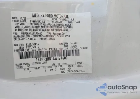 2010 Ford Focus Sel z USA, uszkodzony, nr VIN 1FAHP3HN1AW177600